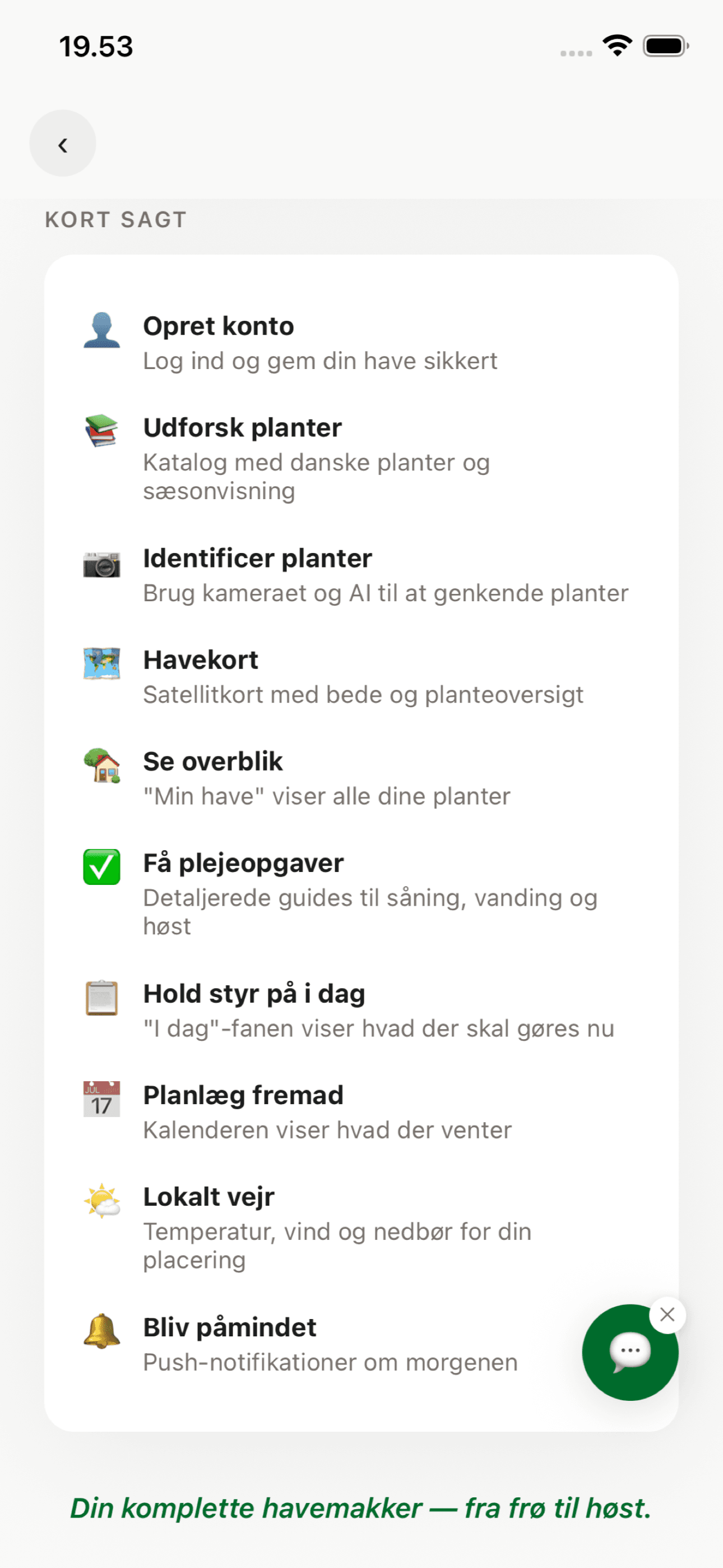 Havemakker — alle funktioner